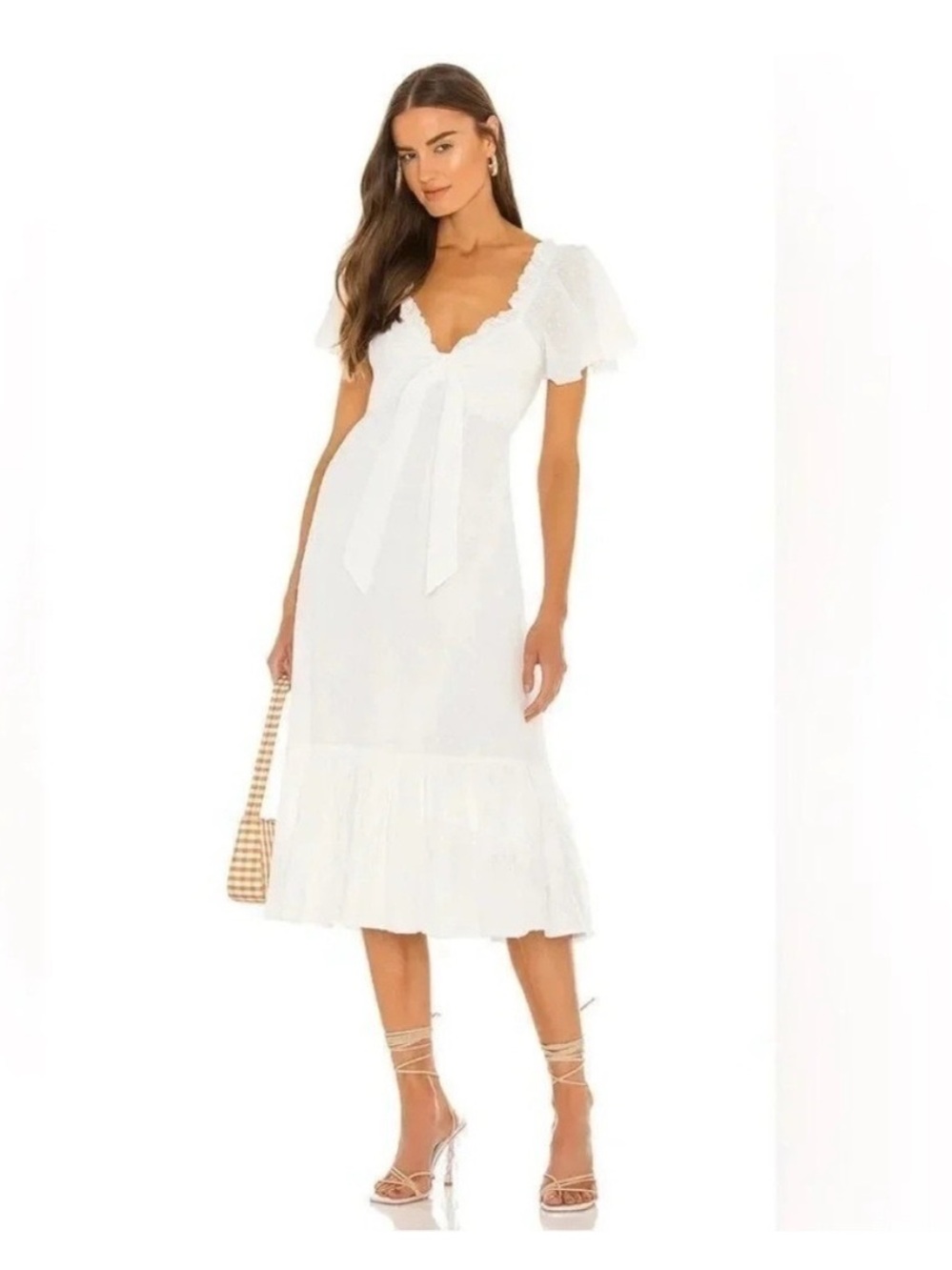 Gorgeous Cleobella Ashlyn Organic Cotton Puff Sleeve Midi Dress with Tie Front - Picture 2 of 15